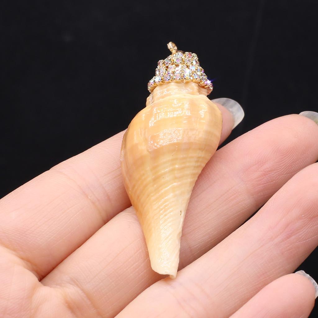 5Pcs Drilled Conch Pendant Artificial Drilling Shell With Diamond Yellow String Snail Pendant For Jewelry Making DIY Necklace Bracelet Accessory