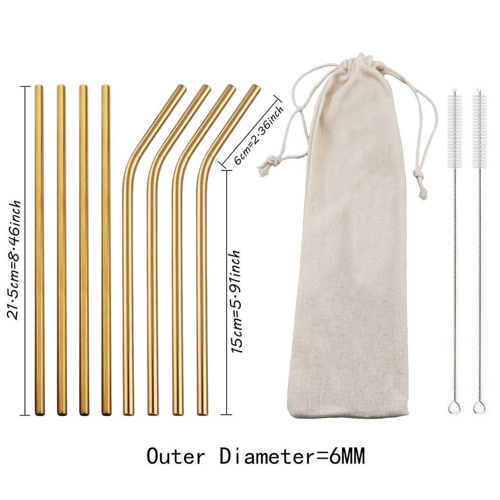 Набор трубочек для питья из нержавеющей стали цвета радуги, многоразовые металлические соломинки, соломинки для пузырькового чая, сока с чистящей щеткой