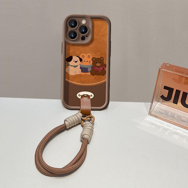 Три ремешка с изображением животных, подходящие для мобильного телефона Apple 16, чехол для iPhone15PRO из овчины 14, силиконовый, противоударный X