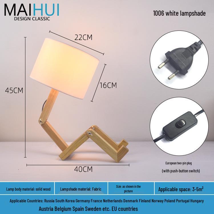 Скандинавский светодиодный прикроватный ночник из массива дерева - настольная лампа-робот