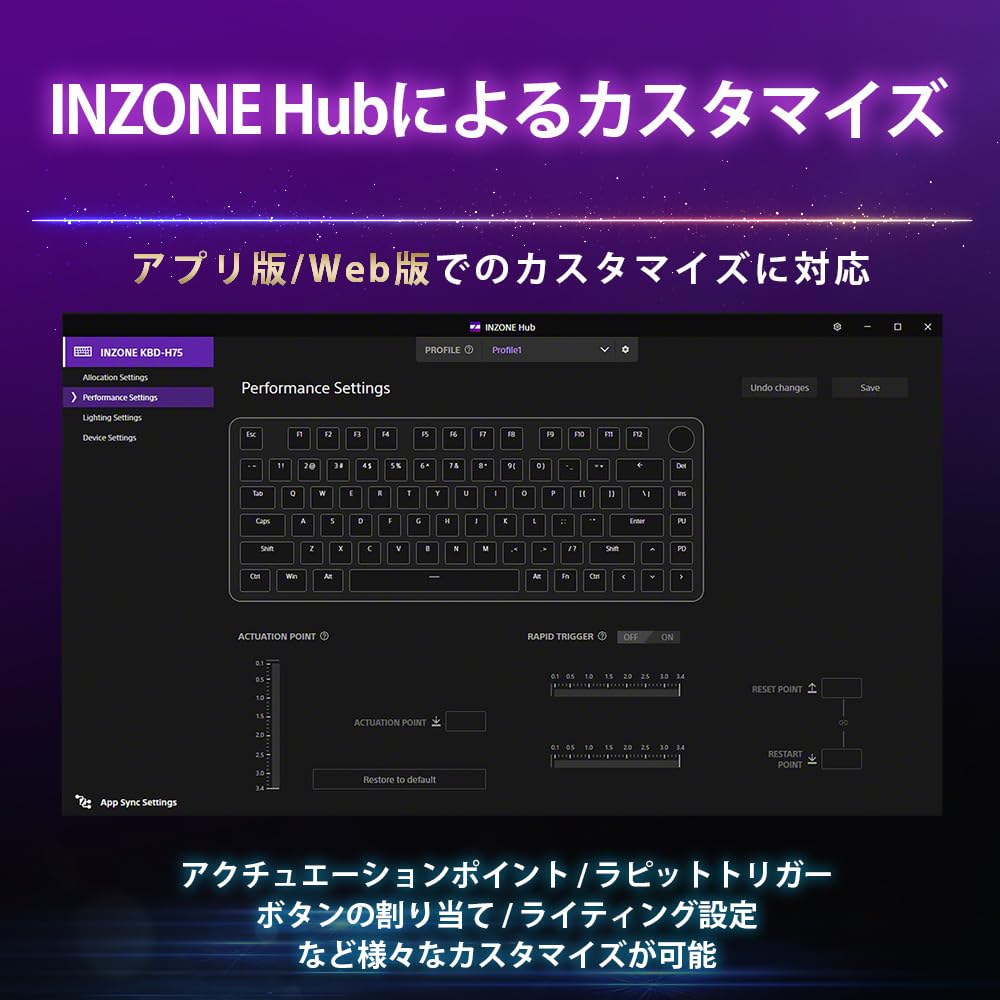 Sony INZONE KBD-H75 Gaming Keyboard: Co-developed with Fnatic (KBD-G900) / Tenkeyless / English Layout / Aluminum Top Case / Volume Control Dial / 8,0