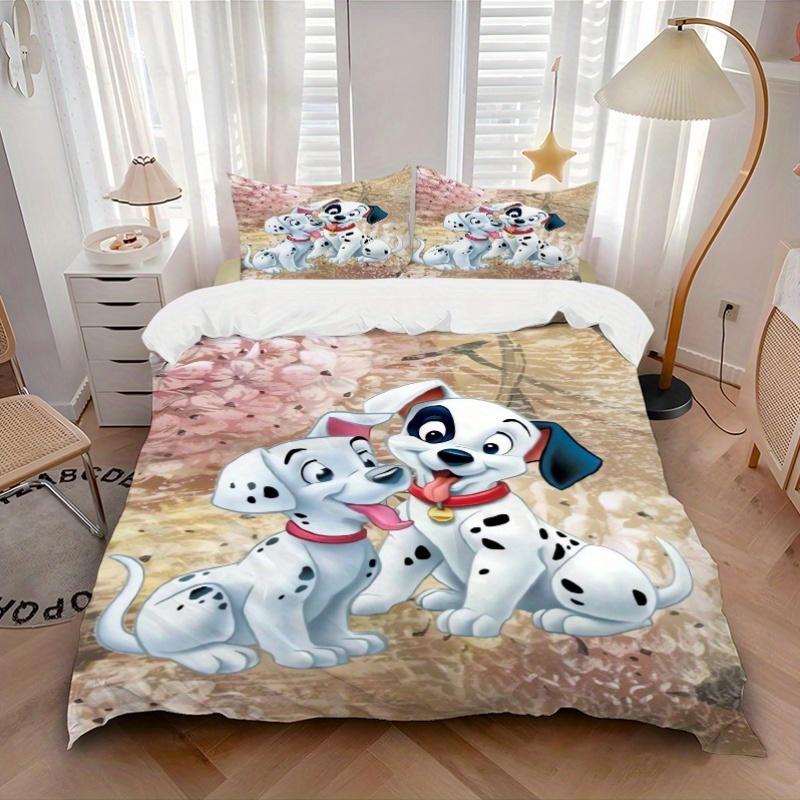 3pcs 101 Dalmatians Quilt Set Cartoon Themed Bed Quilt Set Lovely Character Bedroom Decor Bed Quilt Set Four Seasons (1 Cover + 2Pillowcase NO Co