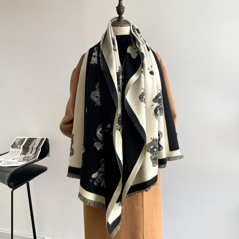 Cartoon Puppy Imitation Cashmere Scarf Women's Winter Warm Scarf Fashion with Sweet and Cute Double-sided Shawl