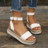 Spring Summer 2025 Women's Plus Size Hemp Rope Sole Muffin Platform Women's Sandals Buckle Wedge Heel Fish Beak Women's Sandals
