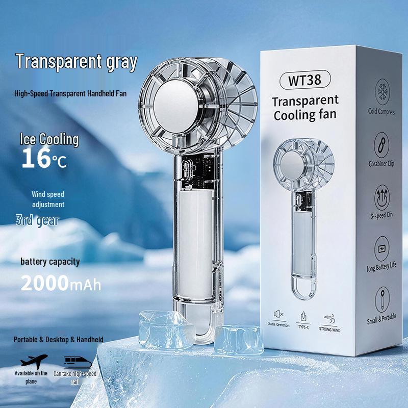2026 Transparent Mini Turbine USB Handheld Fan with Ice Pack Cooling