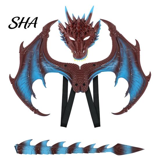 Dragon Dress Up Set Children's Costumes Set, with Mask Tail And Wing, Lightweight Comfortable Cosplay Costumes, for Ages 3-12 Halloween Party 3D Wings