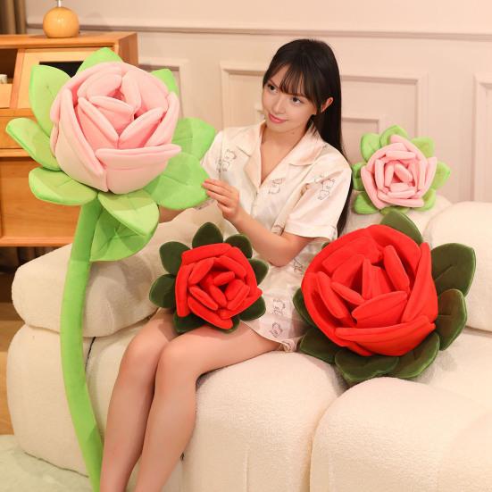 Rose Plush Toy Large Realistic Flower Pillow Decor Stuffed Animal Soft Hugging Cushion