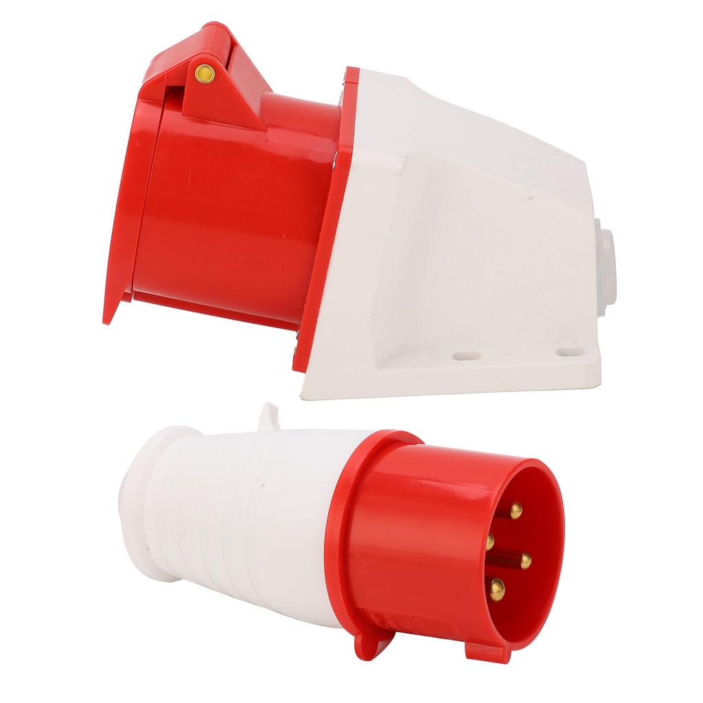 4‑Pin Power Plug 3 Phase Industrial Connector Socket Set Mounted 32A AC380V‑415V