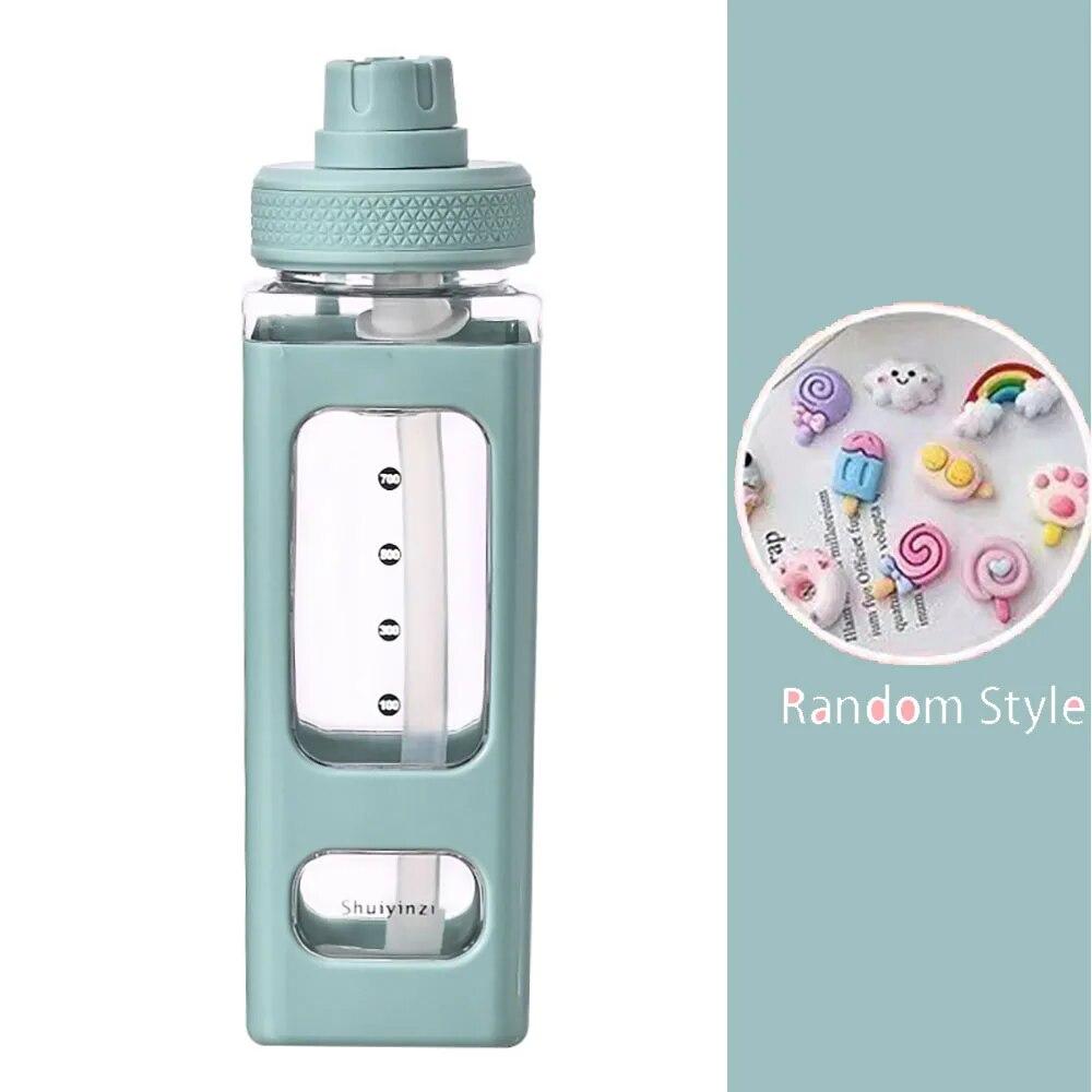 700ml Kawaii Water Bottle for Girls,Cute Kids Water Bottles with Straw 3D Sticker Drinking Bottle Portable Leak Proof Water Jug