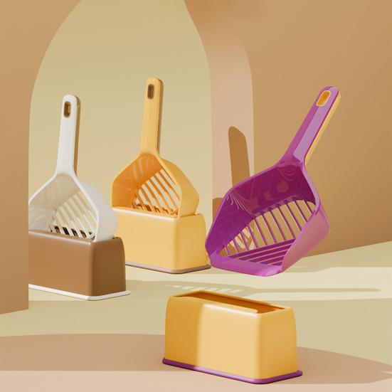 Совок для кошачьего туалета с базой для хранения, длинной ручкой, антипригарный, с прорезями, переносной, для просеивания кала