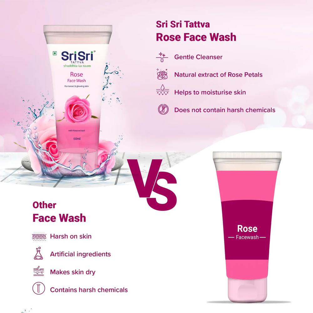 Sri Sri Rose Face Wash - For Toned & Glowing Skin, 60 ml