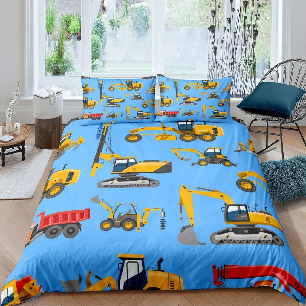 Excavator Tractor Duvet Set Cartoon Truck Bedding Set