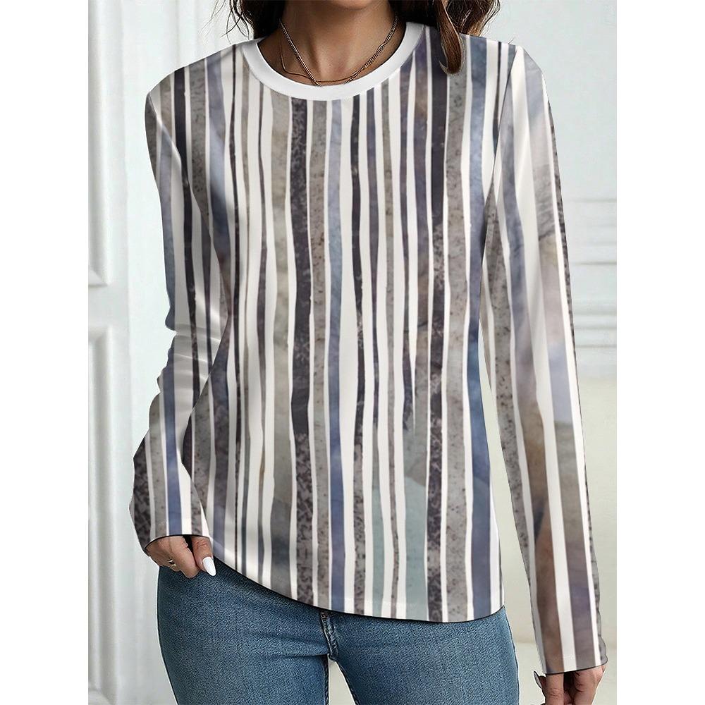 Женская футболка повседневная с длинным рукавом в полоску с принтом круглый вырез женская одежда оверсайз уличная винтажная футболка