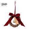 Winter Holiday Hanging Items Christmas Bell Rattan Wreath Ornament, Rustic Door Handle Wind Gift Tags For Presents Chime Decor with Ribbon Bow,