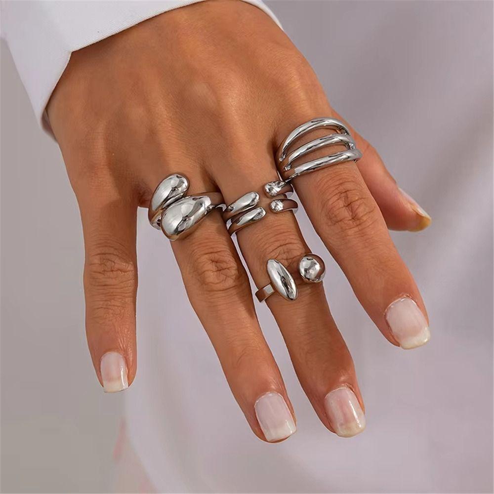 4Pcs Stackable Adjustable Open Rings Irregular Finger Ring Jewelry Geometric Rings Set  for Women