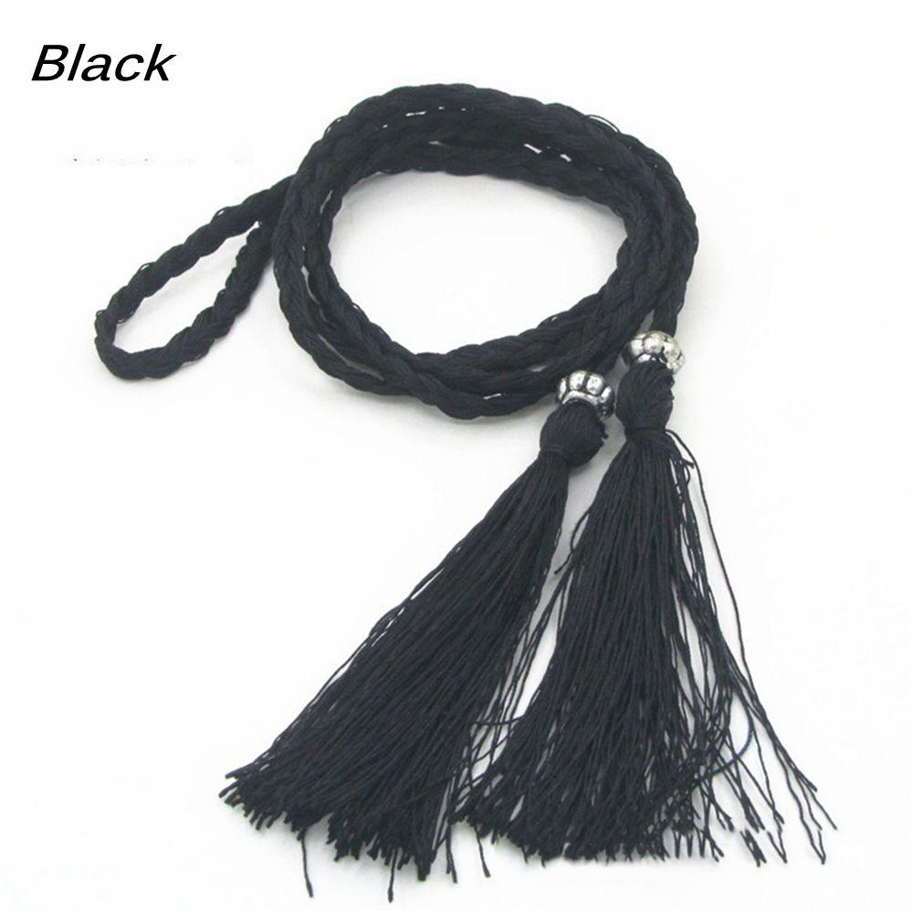 Thin Rope Self-Tie Woven Tassel Belt Bowknot Decorated Waist Women Braided