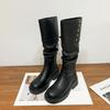 Зимние новые длинные рыцарские сапоги женские высококлассные на толстой подошве женские сапоги с длинным голенищем до колена сапоги-гармошка