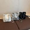 Crossbody Bag Chains Handle Bucket Bags Purse Drawstring Bucket Bag Casual PU Crossbody Bag  Women