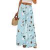 Women's Casual Wide Leg Pants Stretch Belt Pocket Floral Print Adjustable Tie Pants
