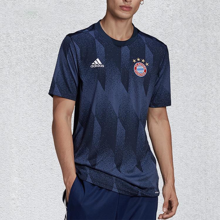 Adidas Футбольная рубашка с короткими рукавами для предматчевой разминки ФК Бавария Мюнхен 20-21 сезона, мужские топы синие FR6070