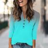 Women's Fashion Casual Retro Gradient Print V-neck Seven-quarter Sleeve Button Up T-shirt Top