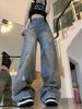 Американский стиль ретро джинсы Wasteland с высокой талией женские свободные повседневные прямые брюки уличная одежда эстетичный дизайн Ins длинные брюки