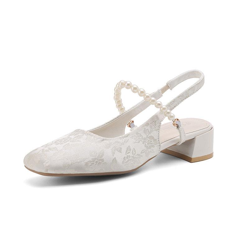 Туфли-сандалии на толстом каблуке с квадратным носком в стиле феи, с сумкой на носке, женские, лето 2025, новые, в стиле маленького аромата, жемчужные туфли Мэри Джейн