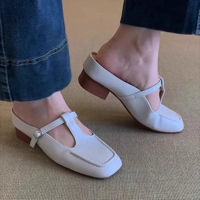 Версия из овчины~ Небольшое увеличение внутренней высоты розовые шлепанцы с квадратным носком женские 2025 лето новая обувь мюли на одном ремешке