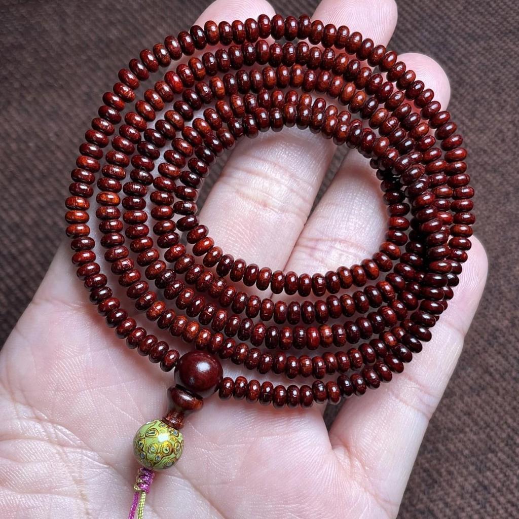 Handmade Small-Leaf Sandalwood Abacus Beads Rosary Bracelet - 216 Buddhist Beads, Old Material, Small Size 0.4108 Beads
