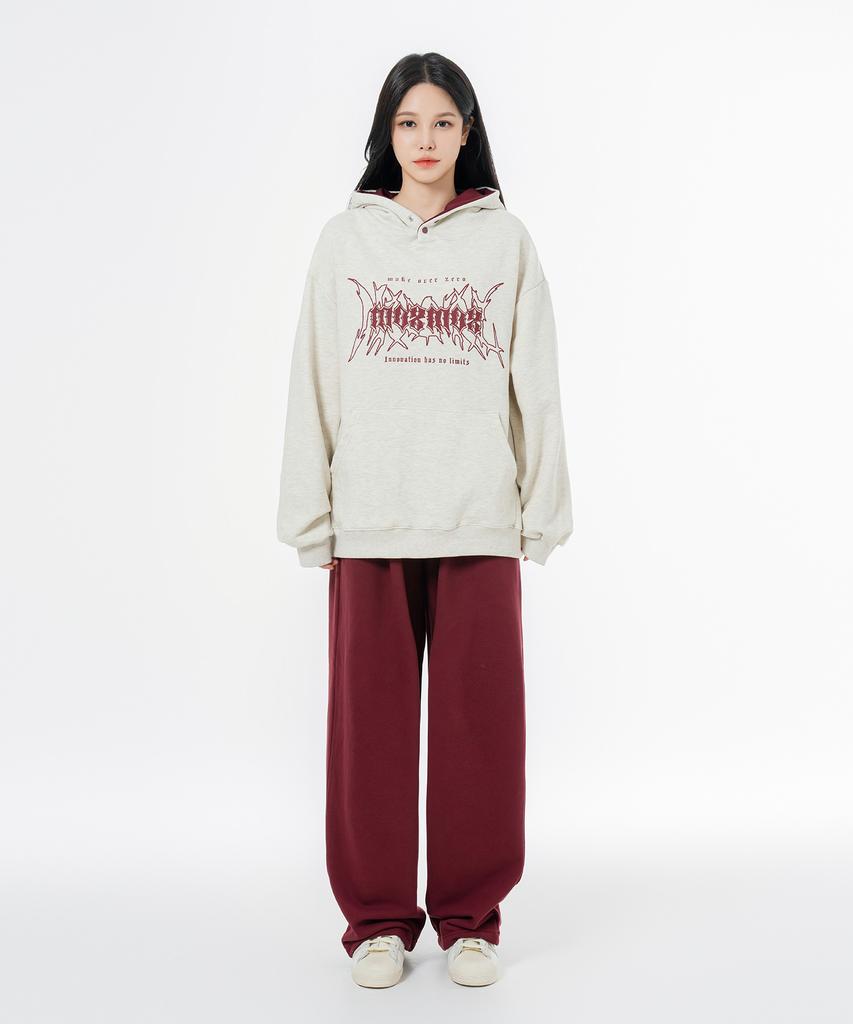 MOZMOZ Soft Terry Single-Pleat Wide String Training Pants Burgundy