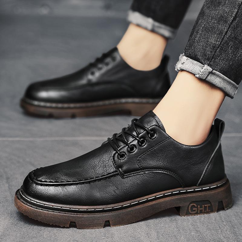 Leather Shoes Men's Winter Fashion Versatile British Style Casual Leather Shoes Men's Low-top Martin Boots Business 2024 New Men's