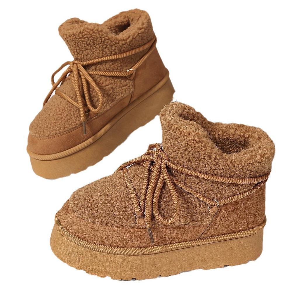 Women's Winter Warm Faux Suede Fleece Snow Boots Non-Slip Chunky Platform Faux Fur Lined Ankle Booties Shoes for Women Fuzzy Walking Short Boots