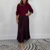 Women's Plus Size Autumn Solid Color Knitted Long Sleeve Patchwork Pleated Dress