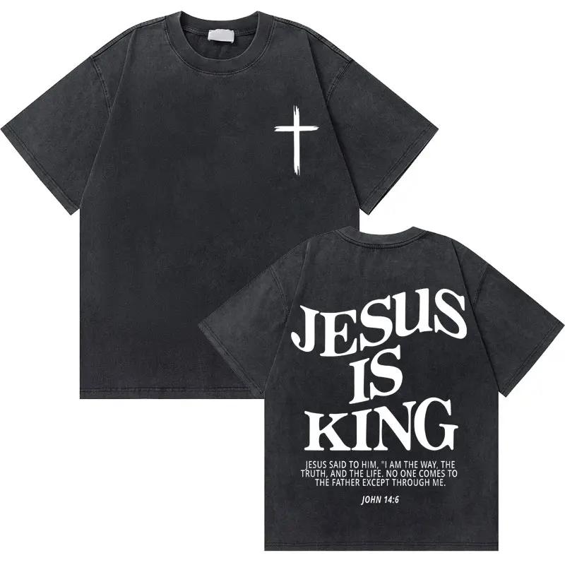 Washed Vintage Christian Jesus Graphic Tshirt Male High Quality Cotton Tshirts Men Hip Hop Gothic Oversized T Shirt Streetwear