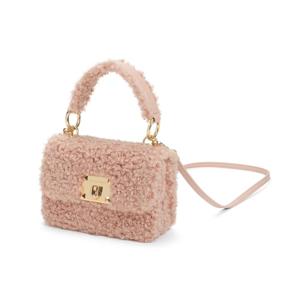Charles & Keith Faux Fur Series Versatile Fabric Small CK Bag Small Square Handbag Crossbody Bag Women handbags Pink Camel CK2-50781528-1