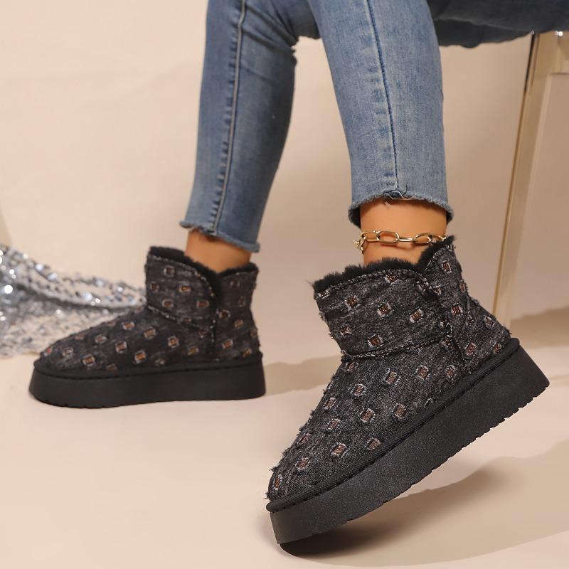 2024 Новые зимние женские короткие ботинки на толстой подошве с круглым носком, модные и удобные, плюс бархатные теплые рукава, зимние ботинки