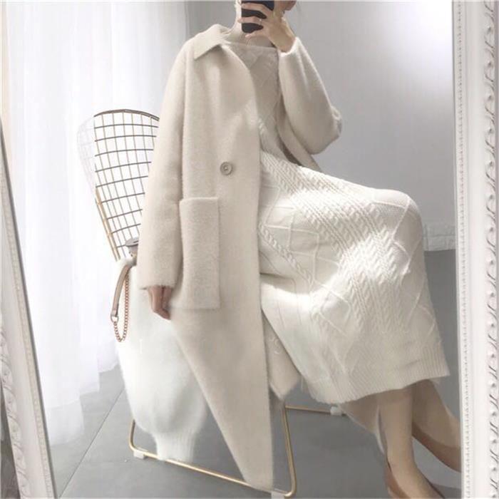 Winter Wild Mohair Warmth Thick Imitation Mink Wool Women Loose Cardigan Mid-length Over The Knee Thick Coat Windbreaker Women Knit