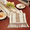 Nordic Style Table Runner Color Block Design Easy To Clean Table Flag with Tassel Christmas Dinner Table Accessory