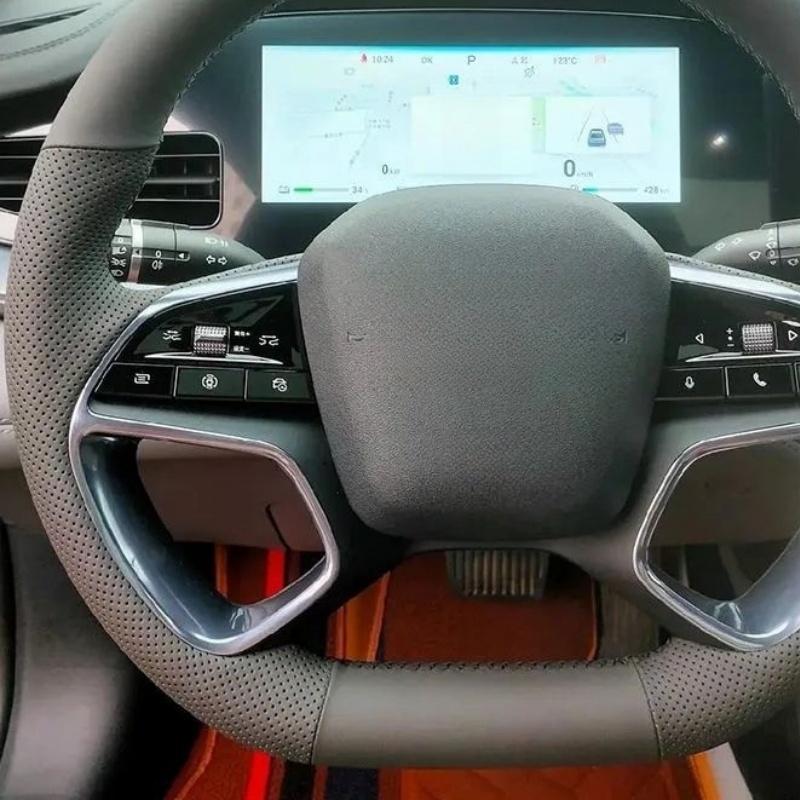 Ручная строчка Черная Удобная Дышащая Кожаная Накидка на Руль Автомобиля для BYD Sea dmi Sea 07 dmi