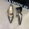 Spring and Summer 2025 New Simple Light Luxury Retro Hong Kong Style Versatile Shallow Mouth Square Heel Pointed Mary Jane Women's Single Shoes