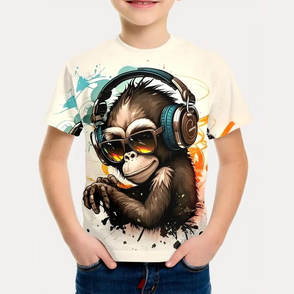 Fun Cartoon Characters 3D Printed Summer Casual and Comfortable Boy Round Neck Short Sleeved T-shirt