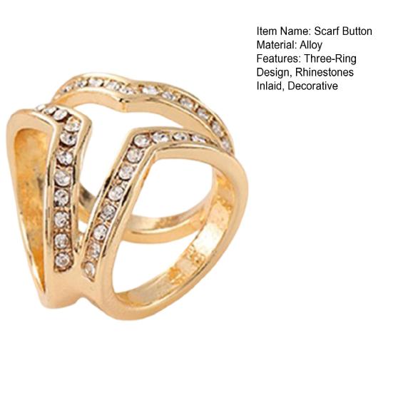 Scarf Button Three-Ring Design Rhinestones Inlaid Scarf Buckle Korean Style Scarves Shawls Scarf Fastener Jewelry Accessory