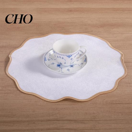 Dining Table Decoration Mat Scalloped Round Placemat Linen Machine Washable Heat Protection Insulation for
