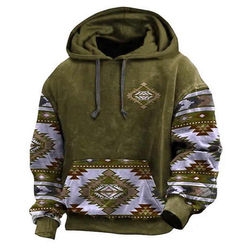 Мужская толстовка с капюшоном, tribal graphic prints, худи, свитшот, повседневная, этническая, кэжуал, винтаж, ретро, с длинным рукавом, с капюшоном