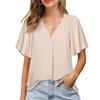 2023 летняя расклешенная шифоновая блузка с короткими рукавами, женская свободная элегантная рубашка с v-образным вырезом для женщин, модные женские топы, повседневные блузки 24905