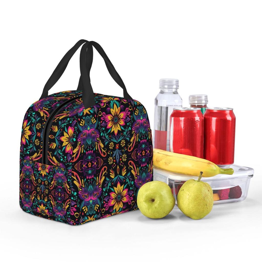 Colorful Mexican Pattern Traditional And Festive Insulated Lunch Bag for Women Children Food Boxes Thermal Lunch Box Tote
