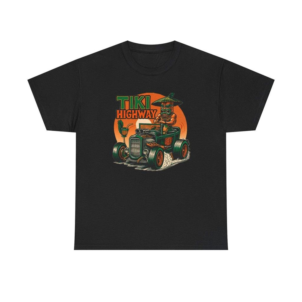 Tiki Highway T-shirt Hot Rod Retro Tee Classic Vintage Car Lover Gift Flames