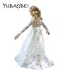 YUBAOBEI 2-12 Yrs Girl Lace Long Dress Sweet Big Bow Long Sleeve Baby Kids Princess Wedding Prom Party Dress
