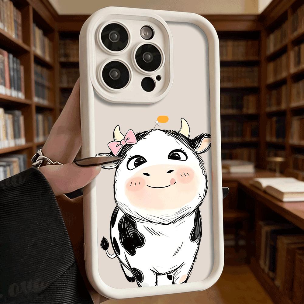 Милая мультяшная корова с бантом, мягкий ТПУ чехол для телефона для iPhone 17 16 15 14 13 12 11 Pro Max Plus, противоударный, противоскользящий чехол