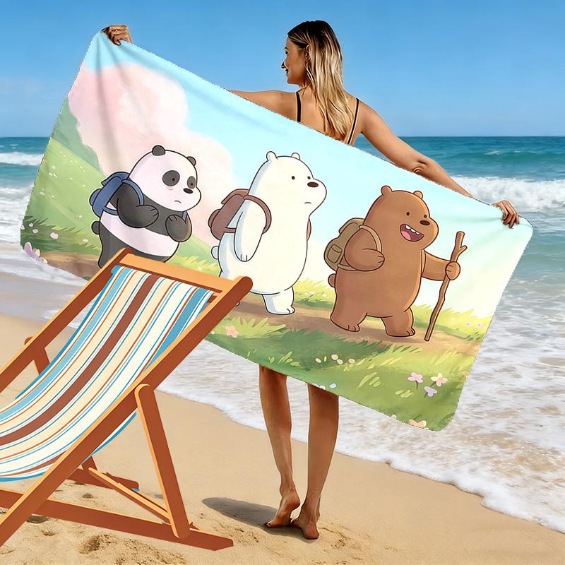 We Bare Bears Print Beach Towel, Large Soft Quick Dry Towel for Beach Camping Swimming